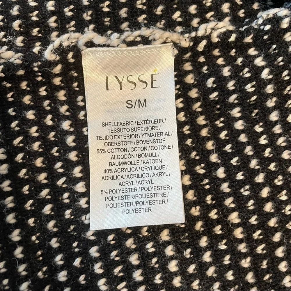 Lysse Fringe Long Cardigan Black & White Sweater Duster Vest with Pockets-S/M